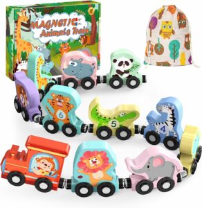 11 Magnetic Wooden Animals Train Set